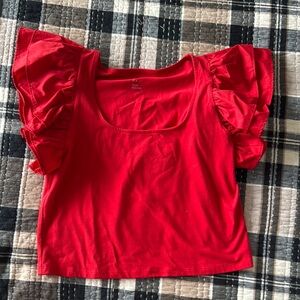 A New Day Red Flutter Sleeve Crop Tank Top